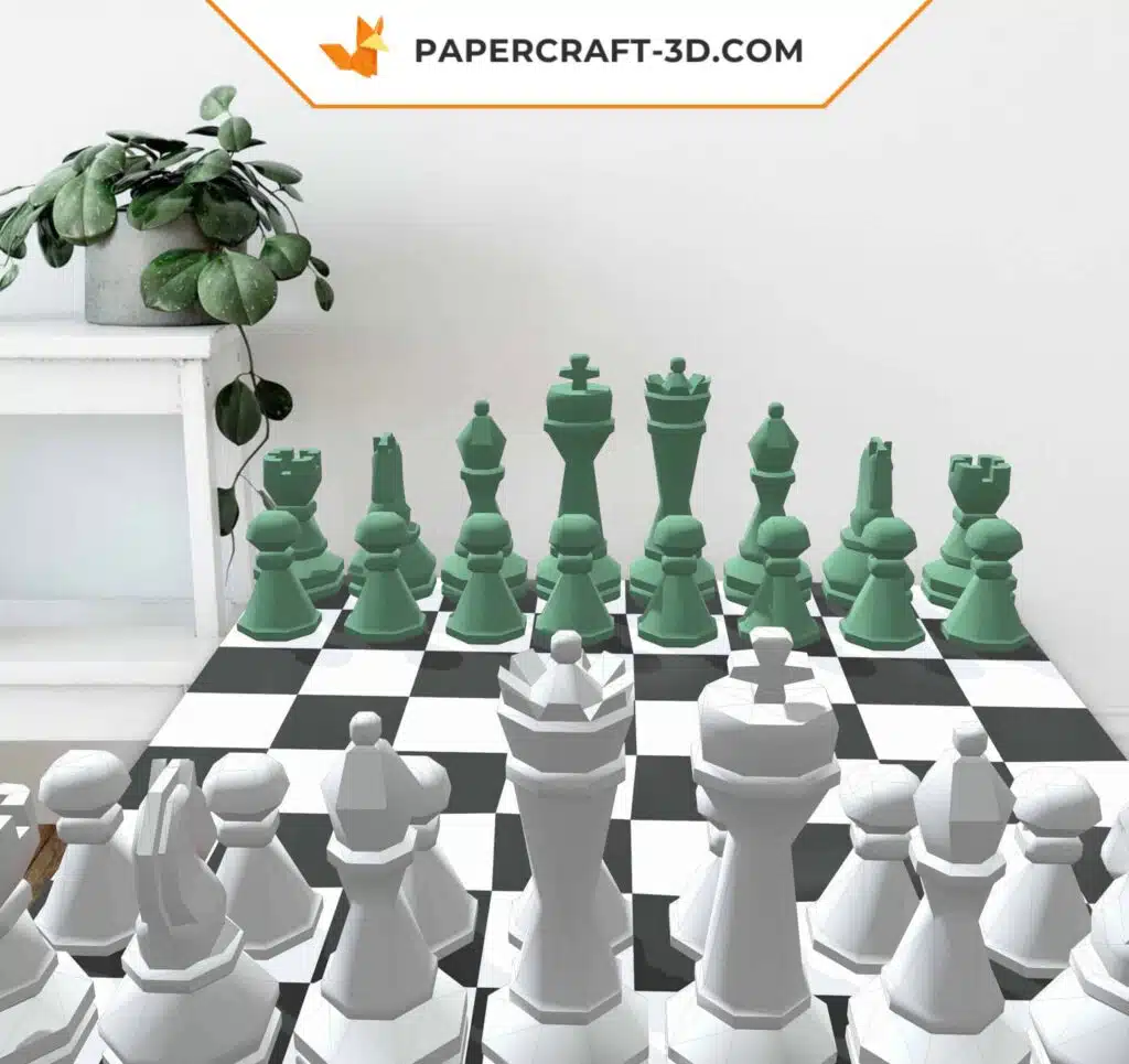 Papercraft scacchiera in origami 3D, vista 3