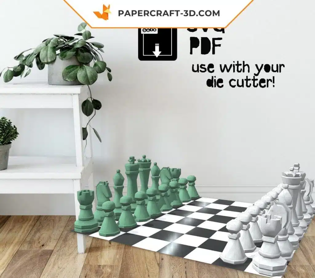Papercraft scacchiera in origami 3D, vista 2