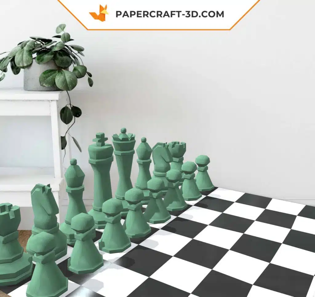 Papercraft scacchiera in origami 3D, vista 4
