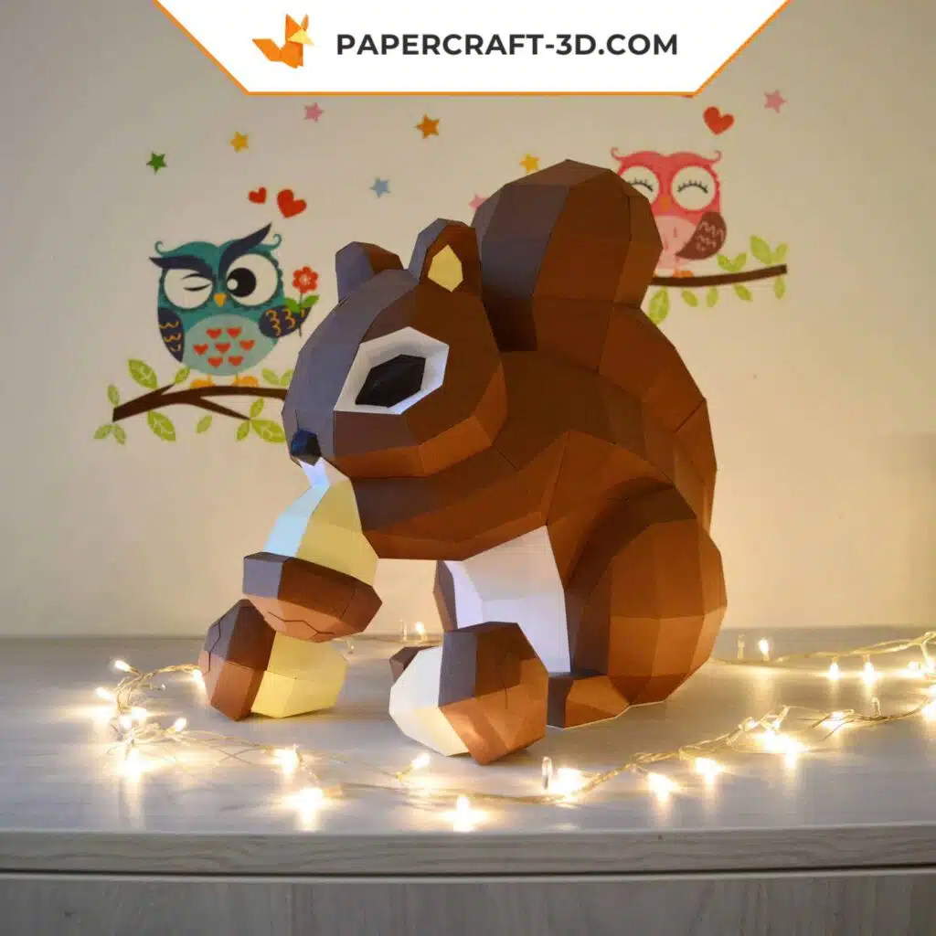 Papercraft écureuil en origami 3D à faire soi-même pour décoration d&rsquo;intérieur, weergave 2