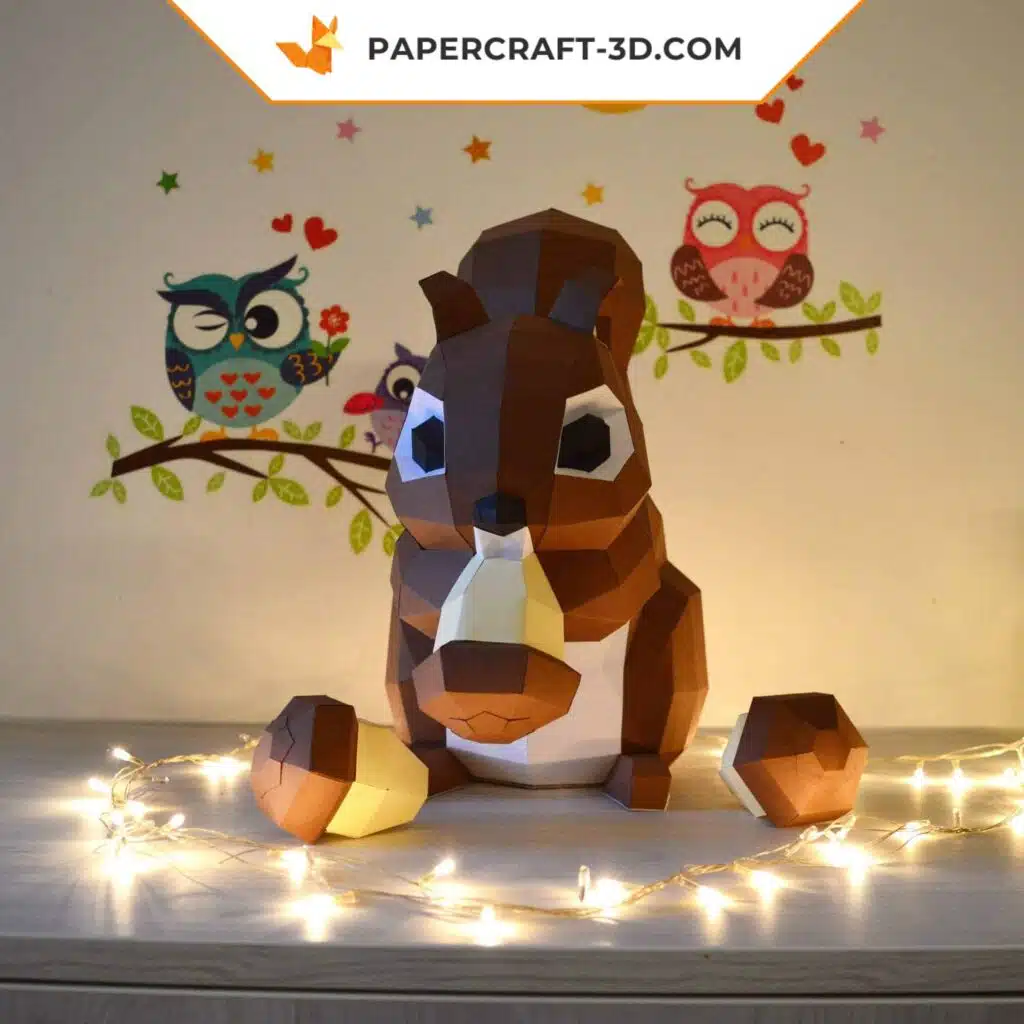 Papercraft écureuil en origami 3D à faire soi-même pour décoration d&rsquo;intérieur, weergave 3