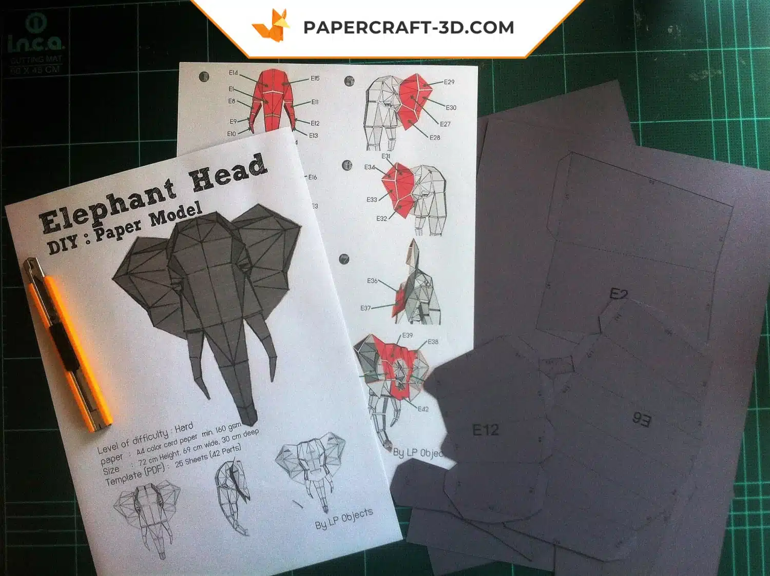 Papercraft éléphant en origami papier 3D à télécharger, weergave 5