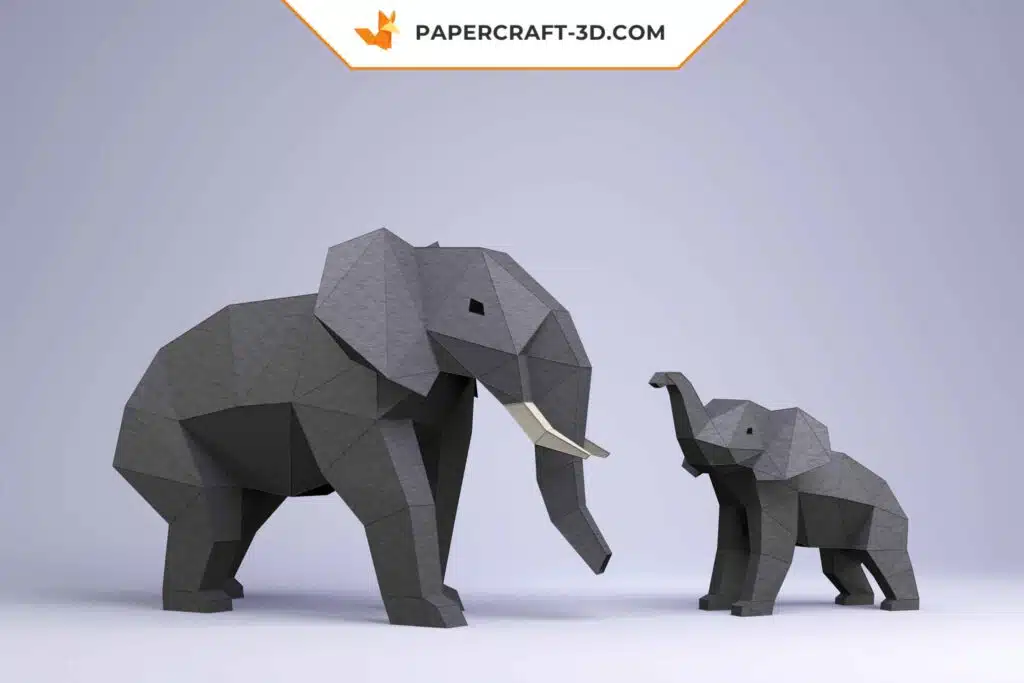 Papercraft éléphants origami papier 3D modèle numérique PDF, weergave 2