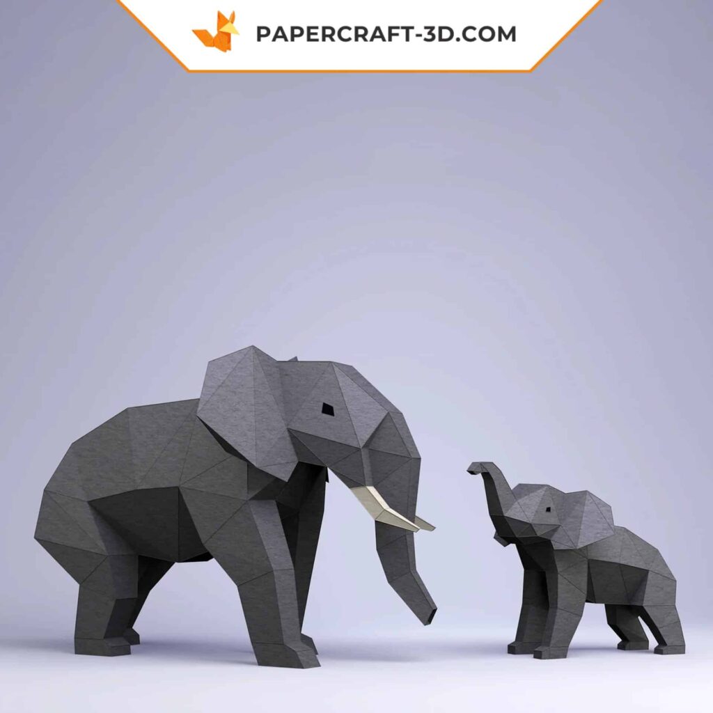 Papercraft of elephant in 3D origami