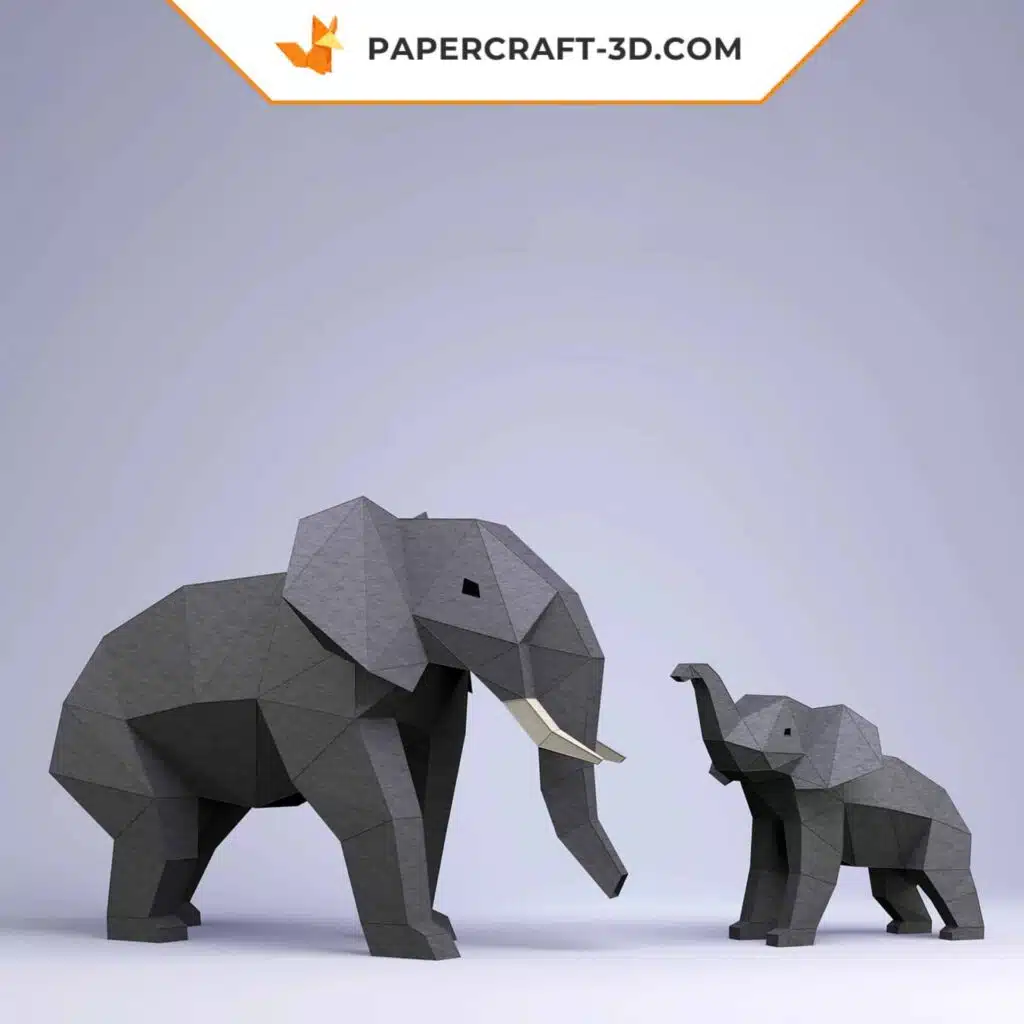 3D Origami Elephant and Baby Papercraft