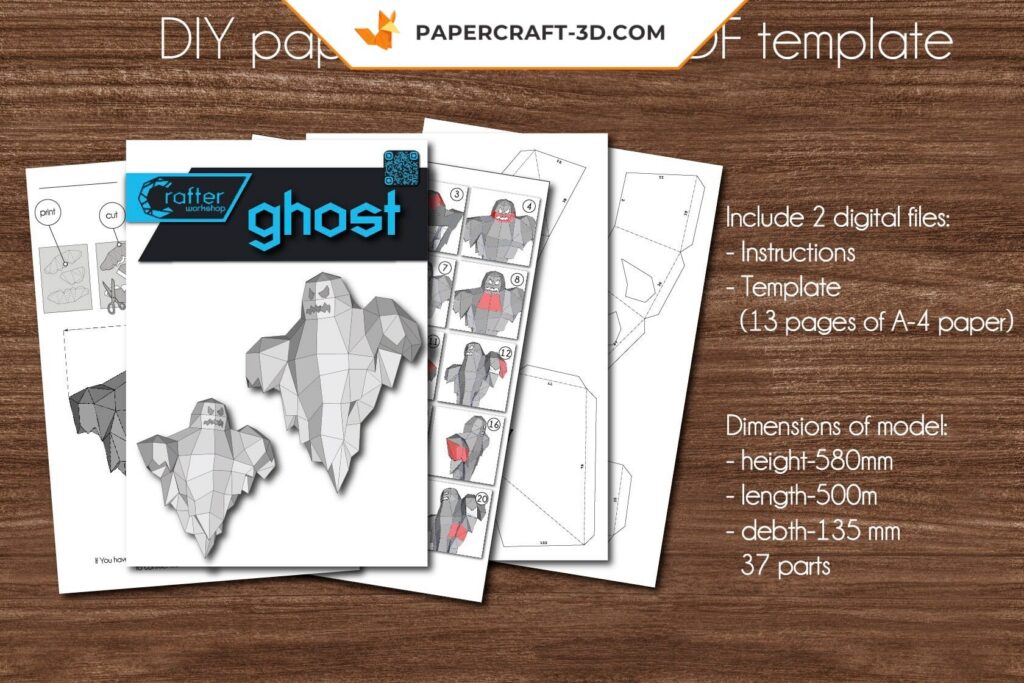3D Origami Wall Ghost Papercraft