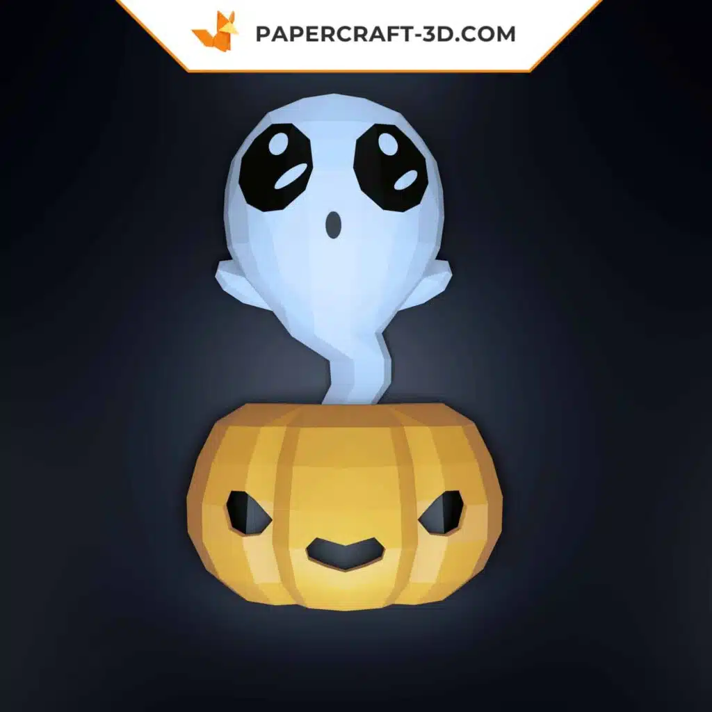 Papercraft Fantasma en Calabaza para Halloween, Modelo DIY 3D en Papel Origami