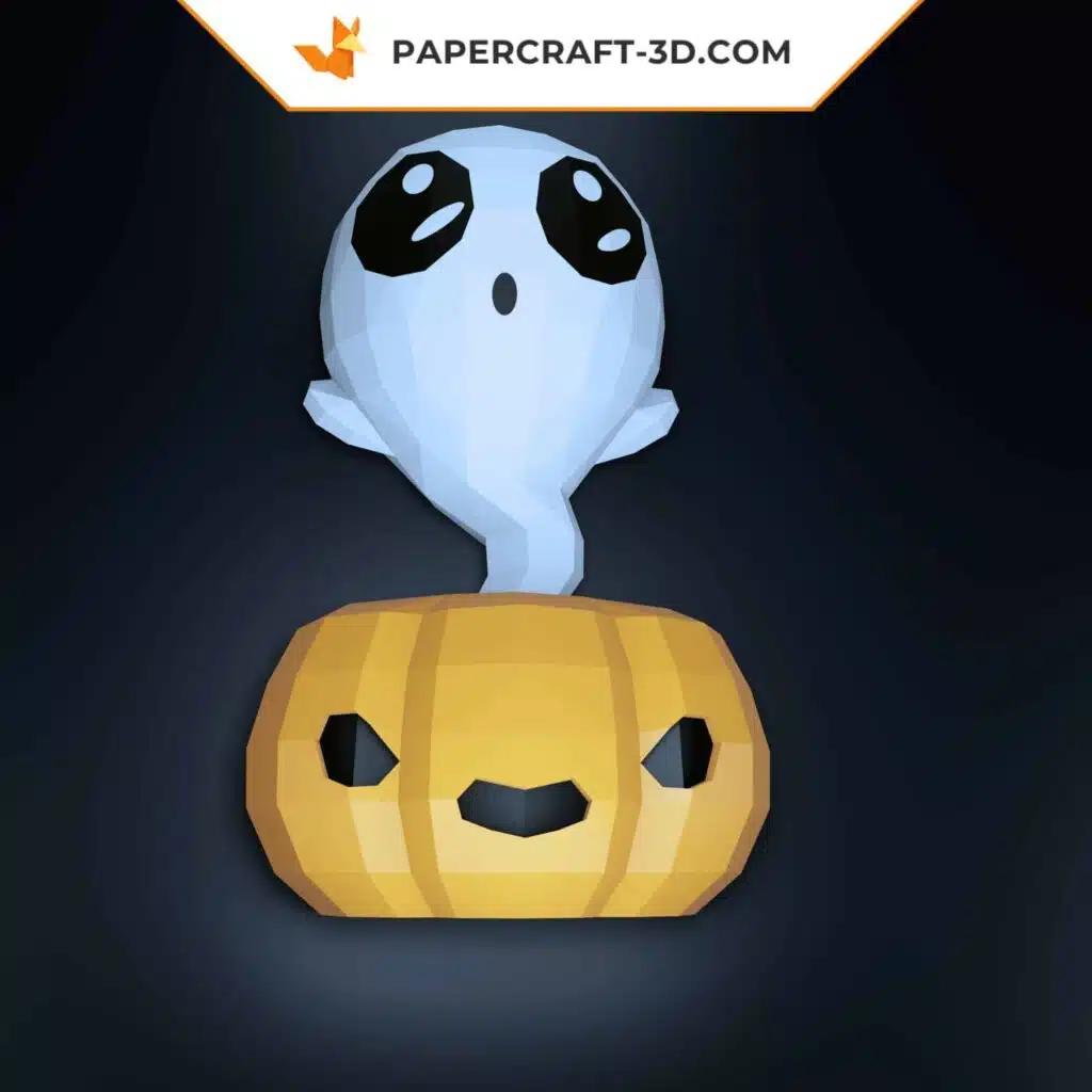 Papercraft Fantôme en Citrouille pour Halloween, Modèle DIY 3D en Papier Origami, weergave 3