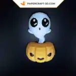 Papercraft Fantôme en Citrouille pour Halloween, Modèle DIY 3D en Papier Origami, weergave 4