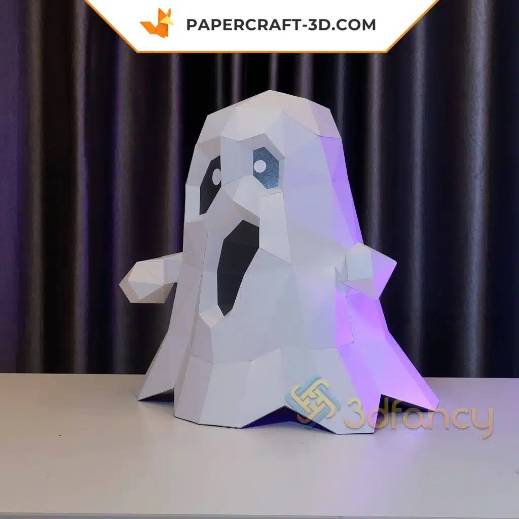 Papercraft fantôme Halloween en origami papier 3D, weergave 2