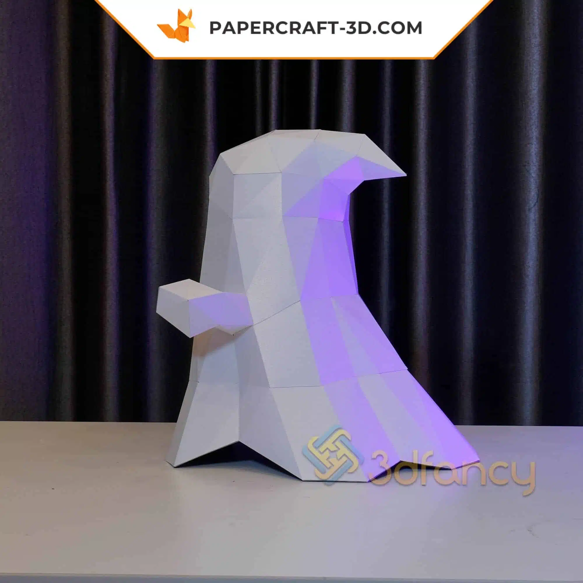 Papercraft fantôme Halloween en origami papier 3D, weergave 5