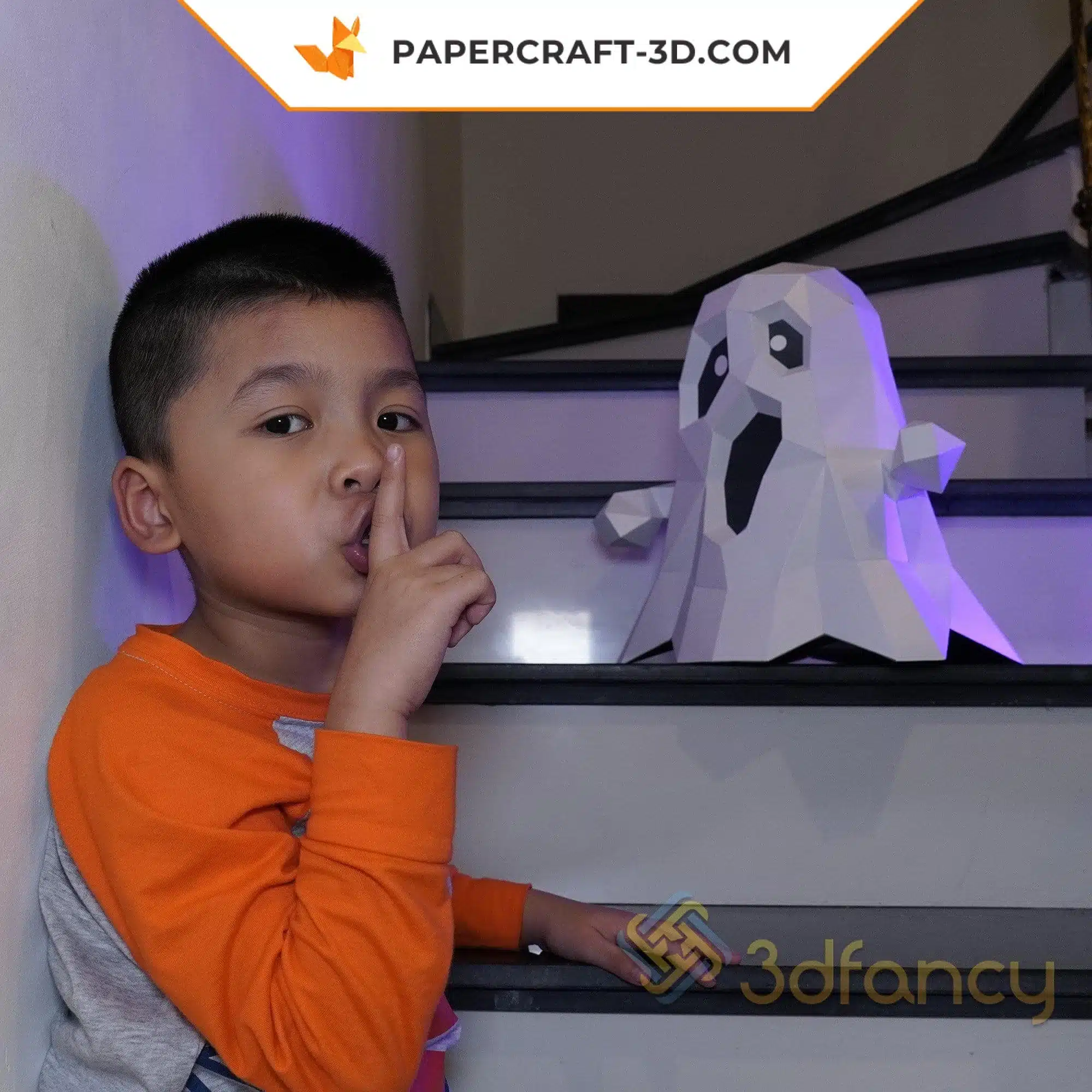 Papercraft fantôme Halloween en origami papier 3D, weergave 8