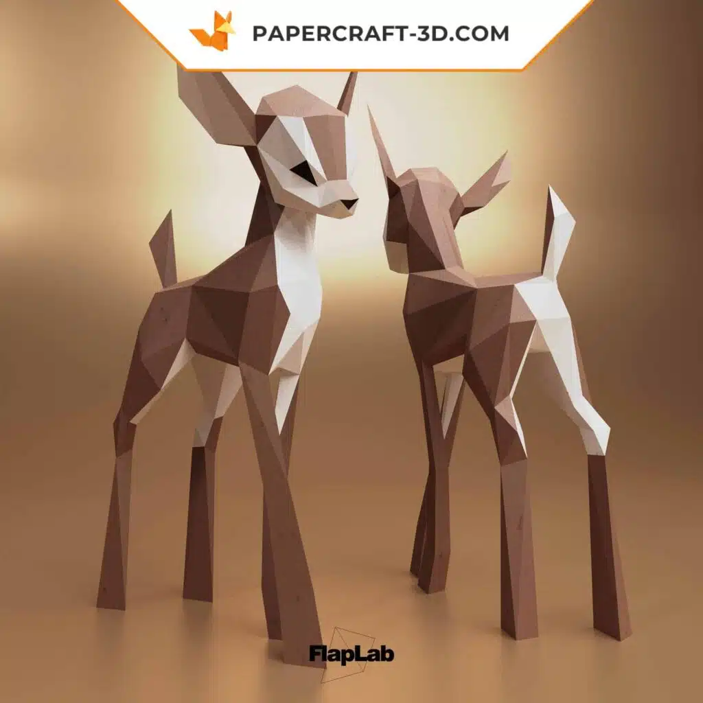 Papercraft di cerbiatto tenero in origami 3D, vista 2