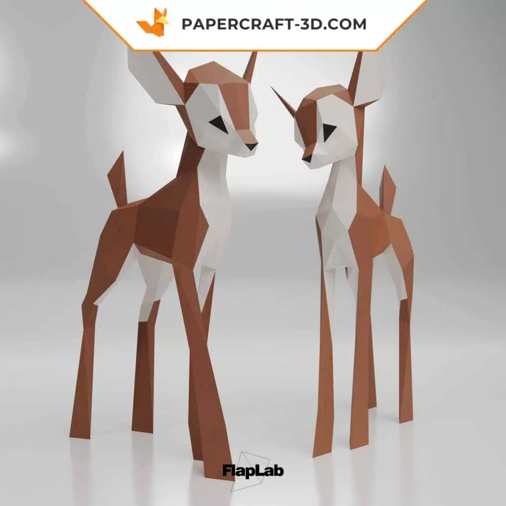 Papercraft di cerbiatto tenero in origami 3D, vista 4