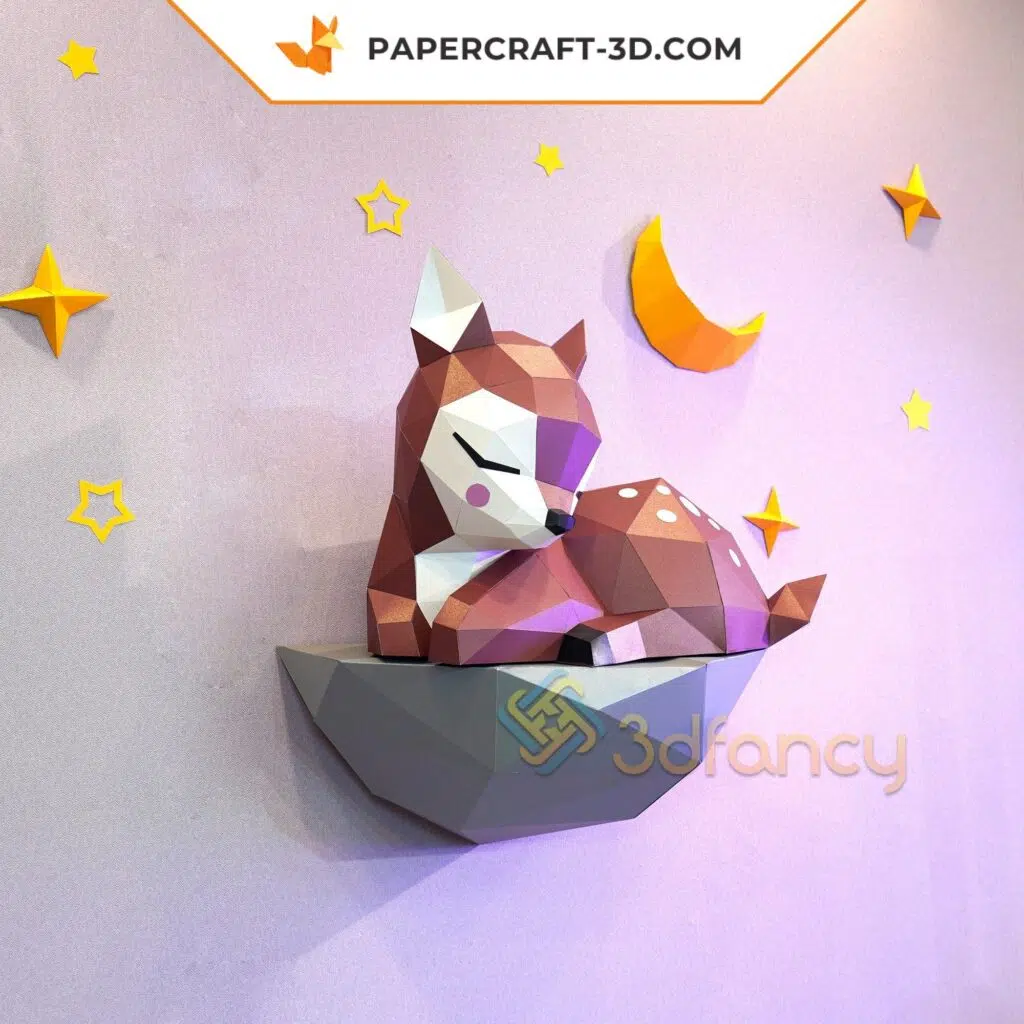 Papercraft faon sur rocher en origami