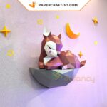 Papercraft fawn on rock in origami