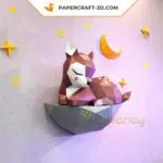 Papercraft cerbiatto su roccia in origami, vista 2