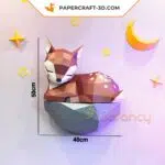 Papercraft cerbiatto su roccia in origami, vista 3