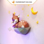 Papercraft fawn on rock in origami