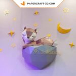 Papercraft fawn on rock in origami