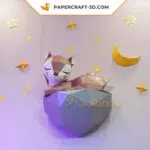 Papercraft cerbiatto su roccia in origami, vista 9