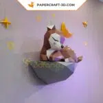 Papercraft cerbiatto su roccia in origami, vista 10