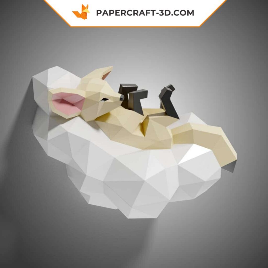 Papercraft de feneco sobre nuvem em origami 3D