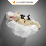 Papercraft fennec on cloud in 3D origami