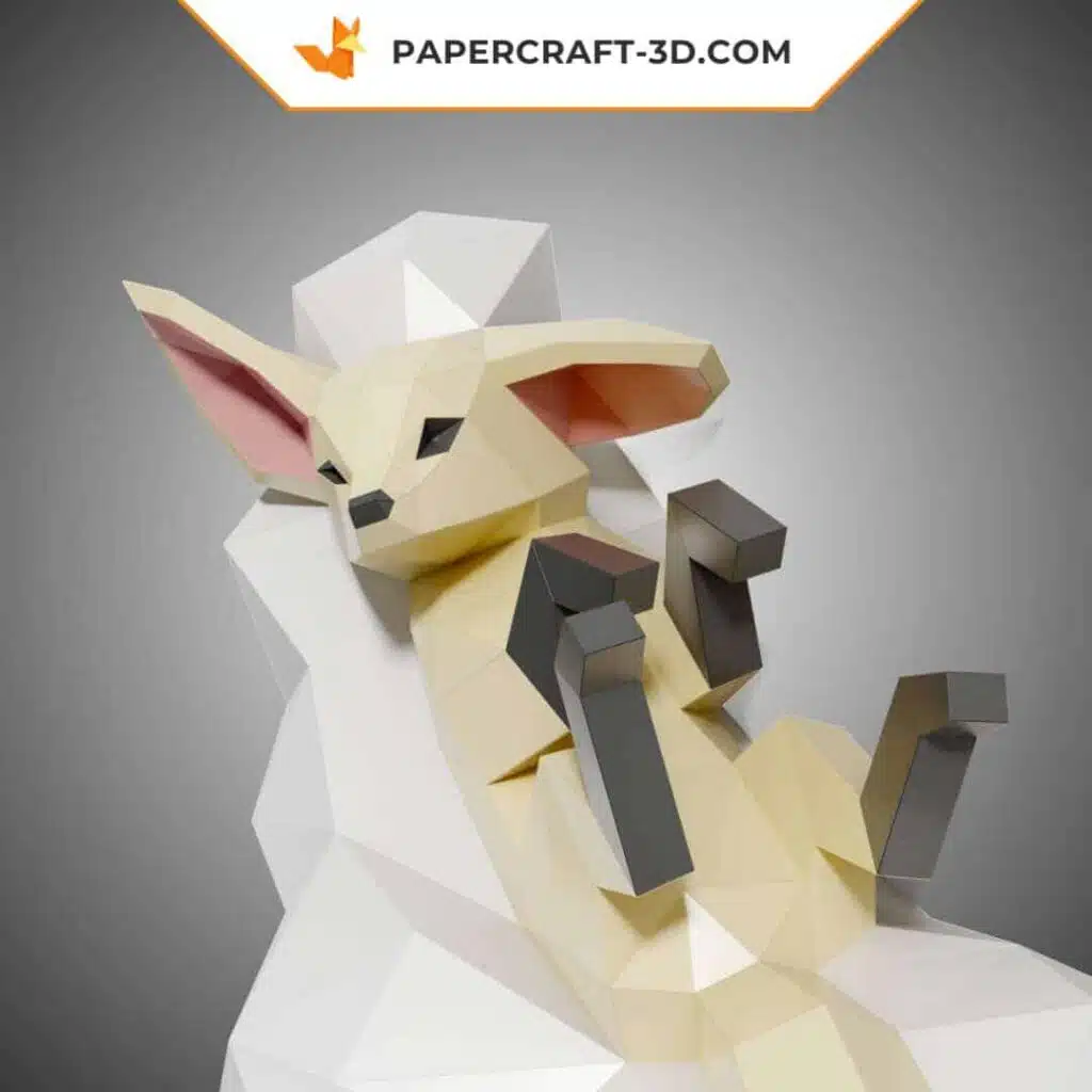 Papercraft de fennec sur nuage en origami 3D