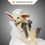 Papercraft fennec on cloud in 3D origami