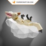 Papercraft fennec on cloud in 3D origami