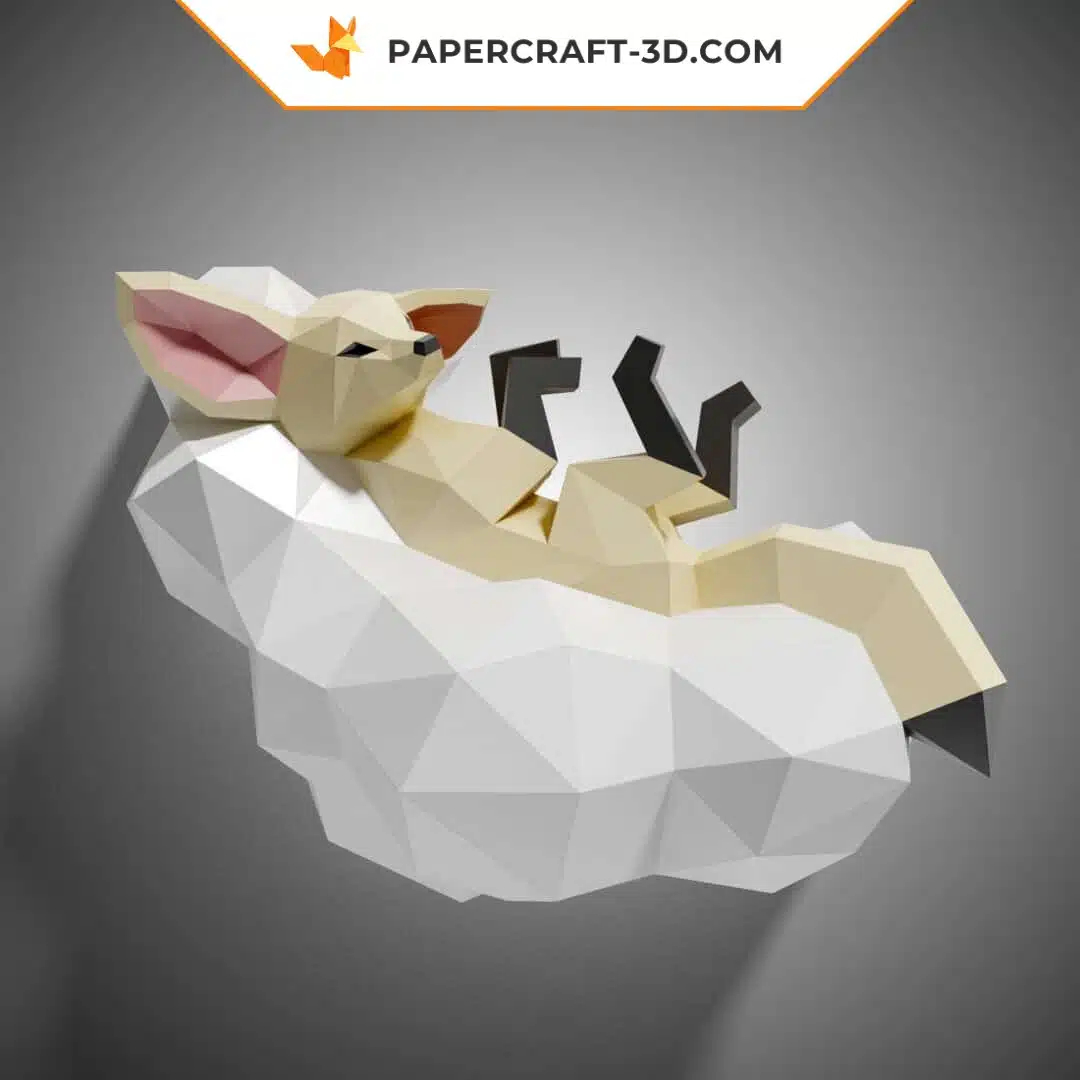 Papercraft Fennec sur nuage en origami papier 3D