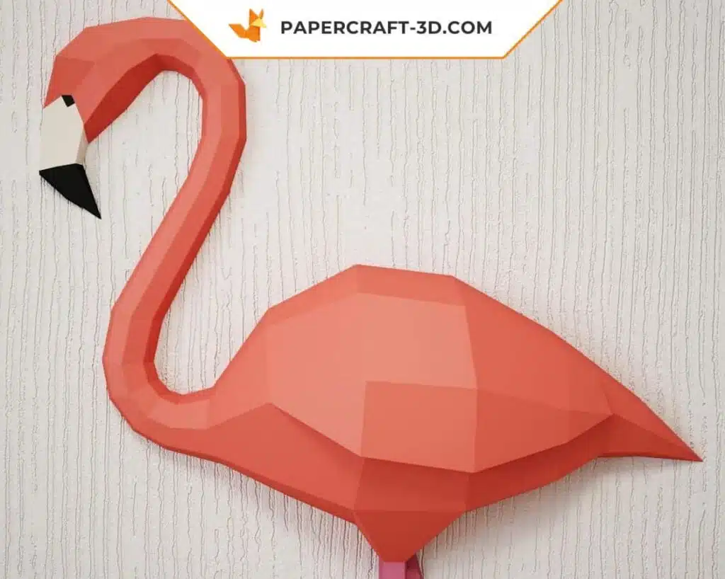 Papercraft di fenicottero rosa intero da parete in origami 3D