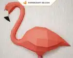 Papercraft di fenicottero rosa intero da parete in origami 3D