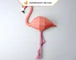 Papercraft di fenicottero rosa intero da parete in origami 3D