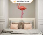 Papercraft de flamant rose entier mural en origami 3D