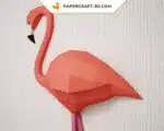 Papercraft di fenicottero rosa intero da parete in origami 3D
