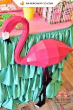 Papercraft de flamant rose entier mural en origami 3D