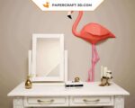 Papercraft de flamant rose entier mural en origami 3D