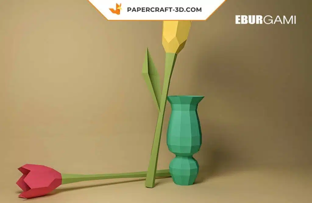 Papercraft fleur tulipe en origami papier 3D à construire soi-même, weergave 2