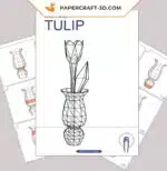 Papercraft fleur tulipe en origami papier 3D à construire soi-même, weergave 4