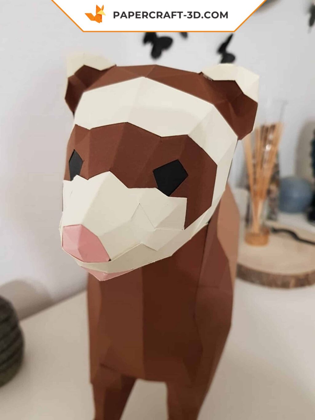 Papercraft de furão em origami 3D