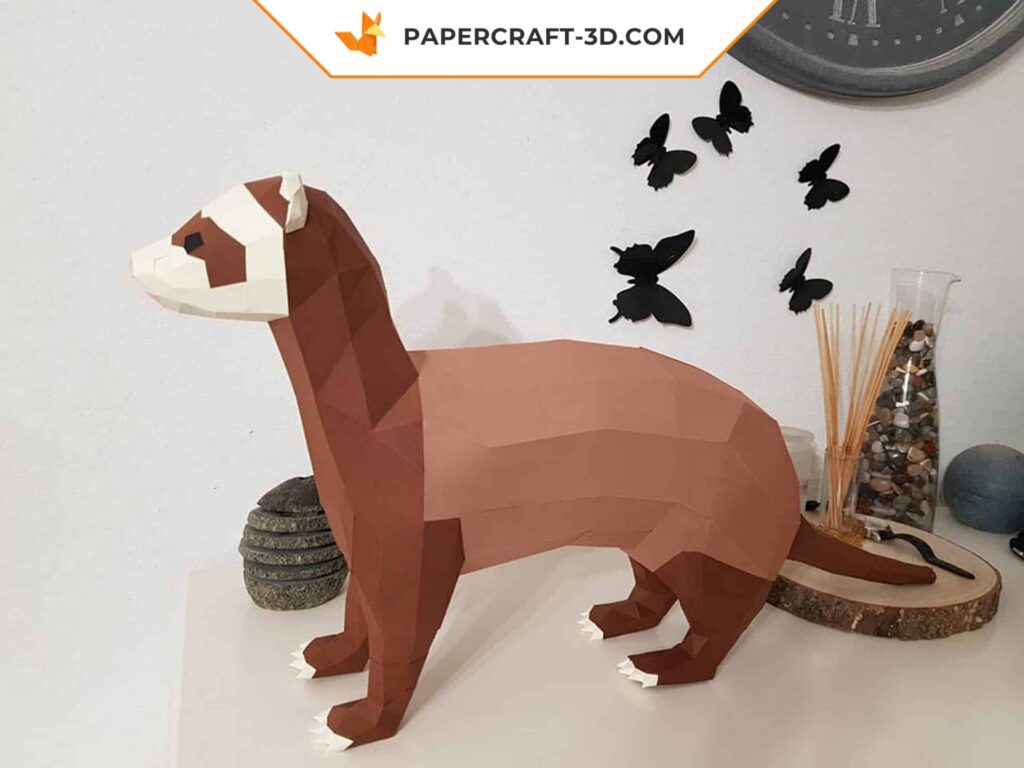 Papercraft de furão em origami 3D