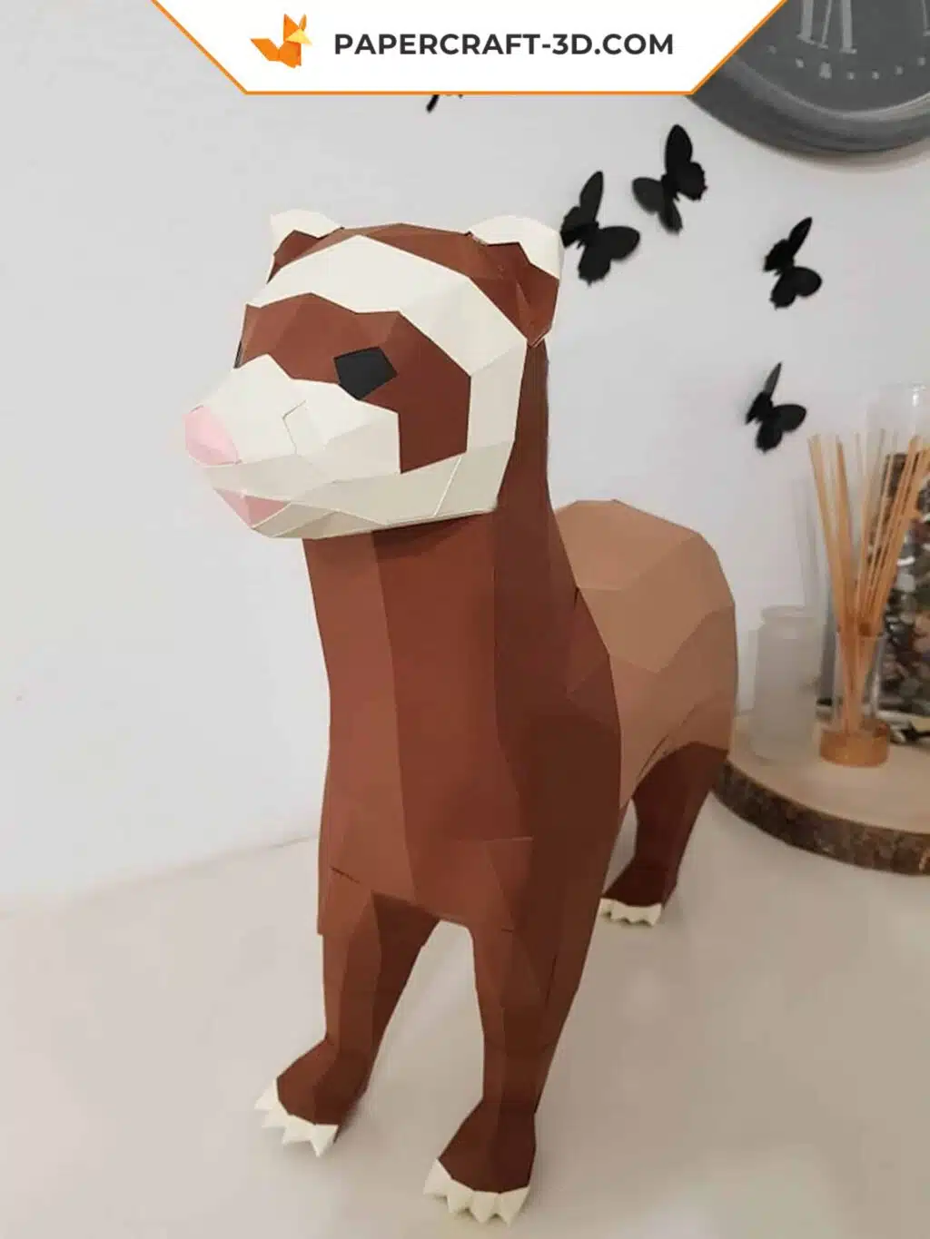 Papercraft de hurón en origami 3D, vista 2