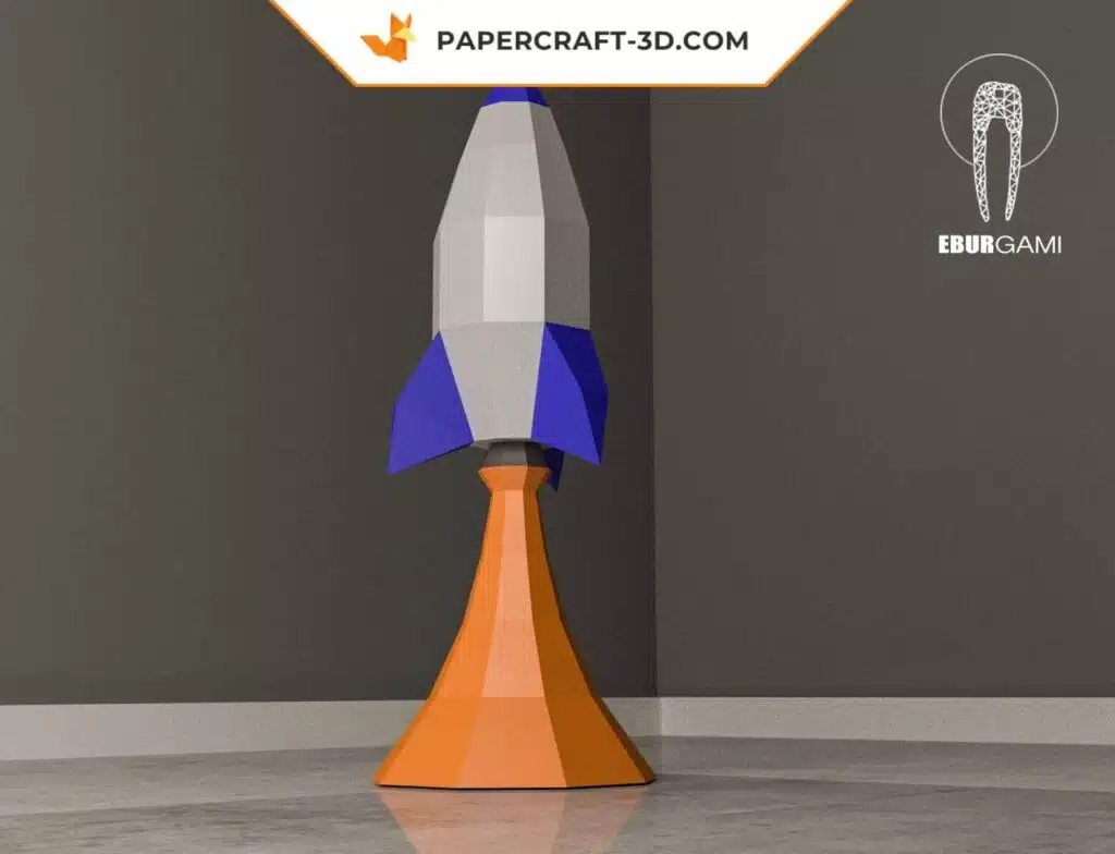 Papercraft de foguete em origami 3D, vista 3