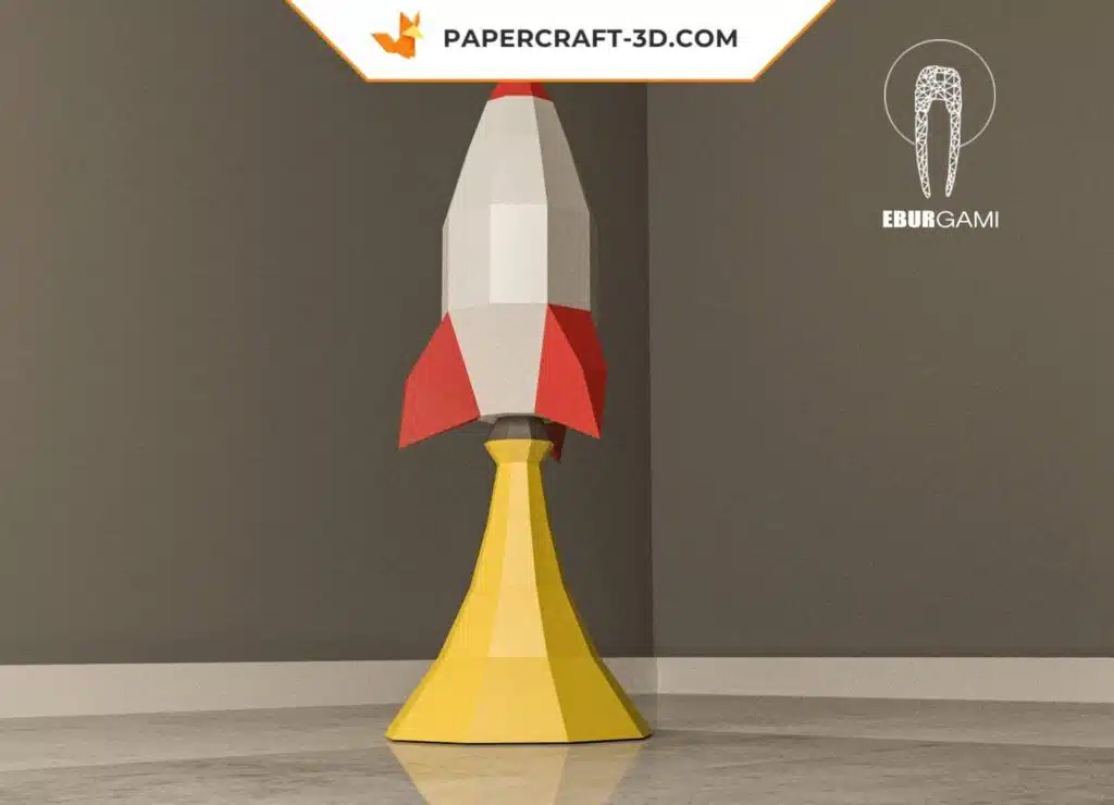 Papercraft de foguete em origami 3D, vista 2