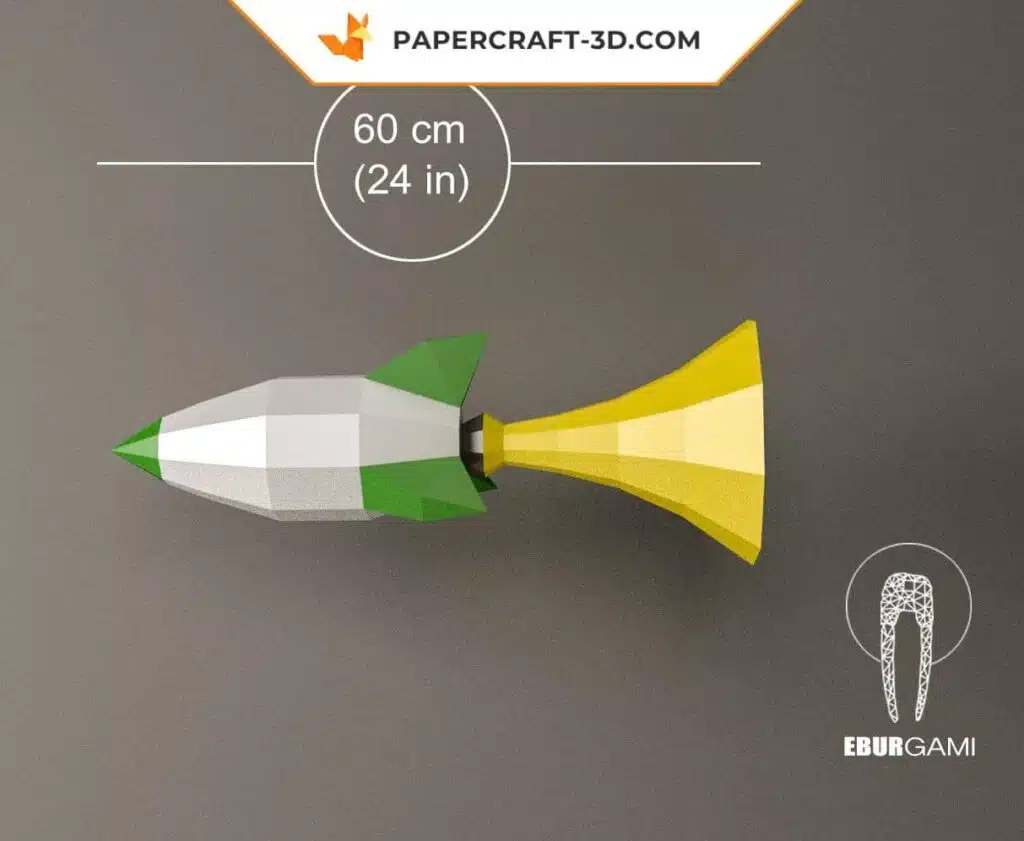 Papercraft de foguete em origami 3D, vista 4