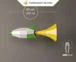Papercraft de foguete em origami 3D, vista 4