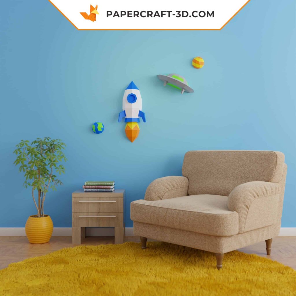 Papercraft cohete y platillo volante en origami