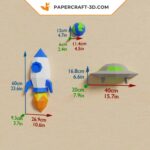 Papercraft de foguete e disco voador em origami 3D